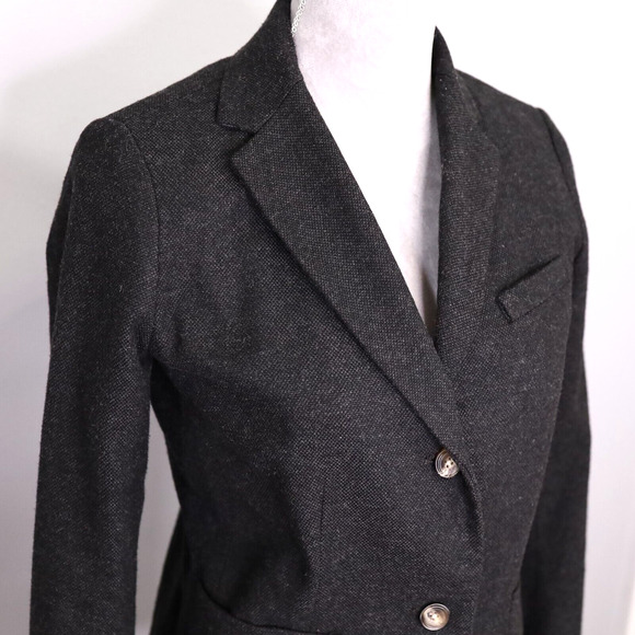 Gap Jacket Womens 4 Charcoal Gray Wool Blend Tweed Academy Blazer Lined Career - Picture 6 of 15